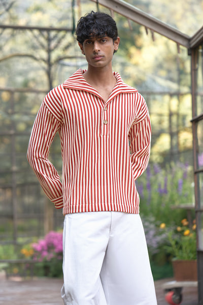 TEXTURED STRIPED POPOVER SHIRT