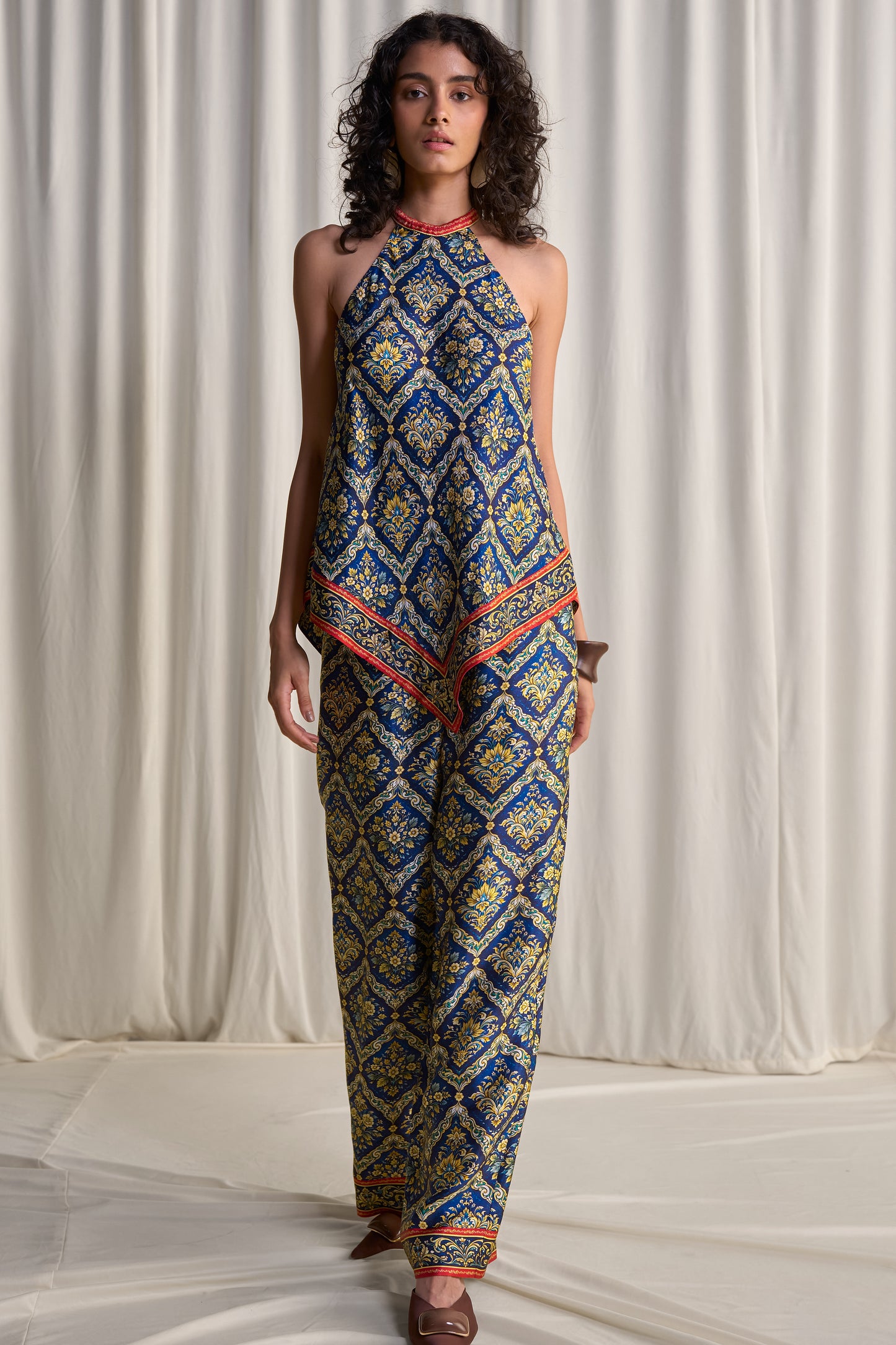 HALTER NECK SCARF PRINT TOP