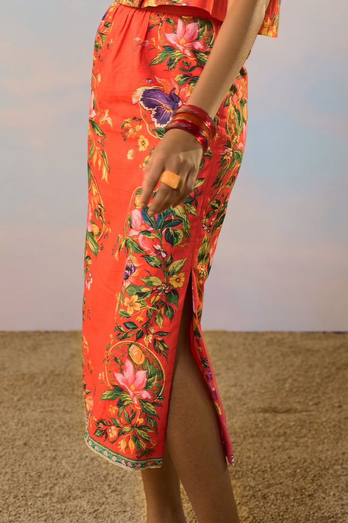 LINEN PLACED FLORAL PRINT SKIRT dash and dot