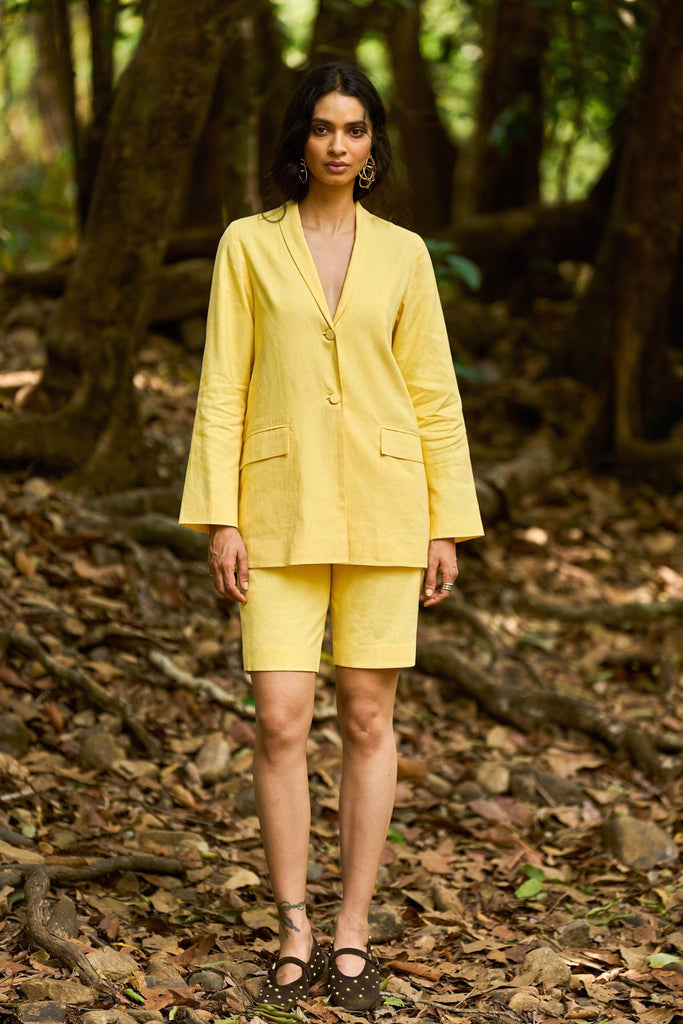 YELLOW LINEN BLAZER - dash and dot dash and dot
