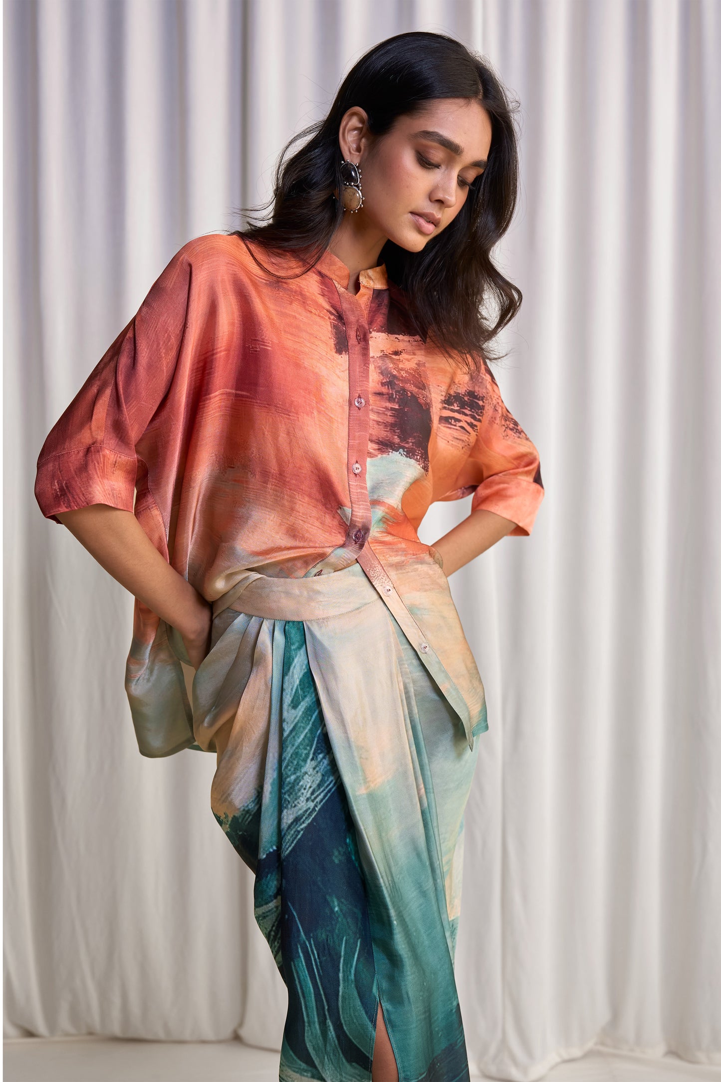 ABSTRACT BRUSHSTROKE PRINT BOXY SHIRT