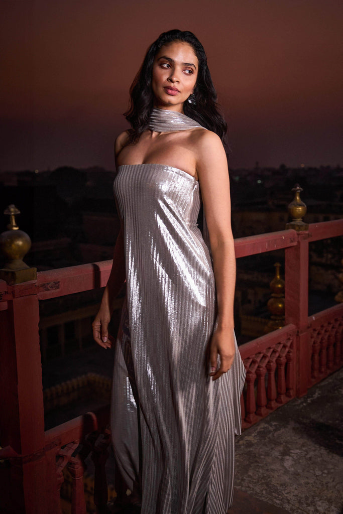 LAMÉ GOWN WITH SCARF - dash and dot dash and dot