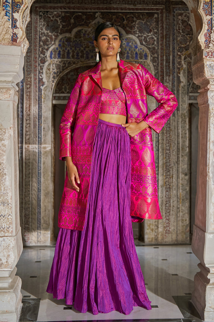 BENARES BROCADE JACKET, BRALETTE AND CRUSHED SKIRT dash and dot
