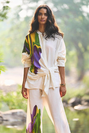 PRINTED SIDE-TIE LINEN SHIRT - dash and dot
