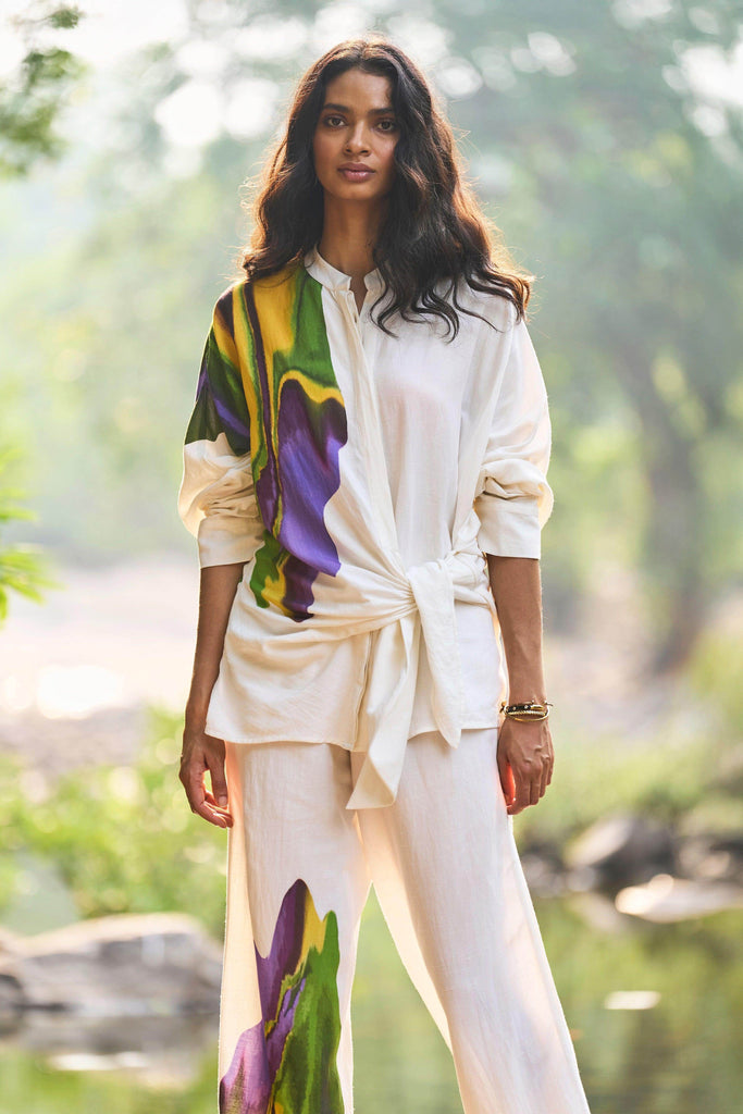 PRINTED SIDE-TIE LINEN SHIRT - dash and dot dash and dot