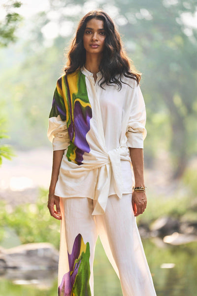 PRINTED SIDE-TIE LINEN SHIRT - dash and dot