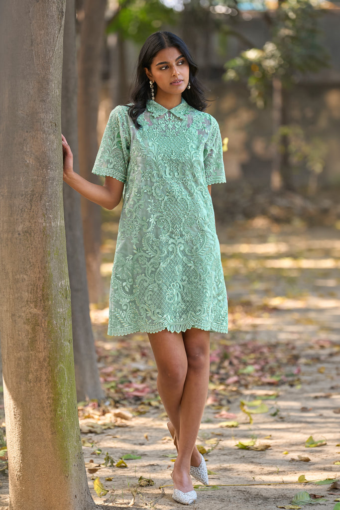 SCALLOPED EMBROIDERED MINI SHIRT DRESS dash and dot