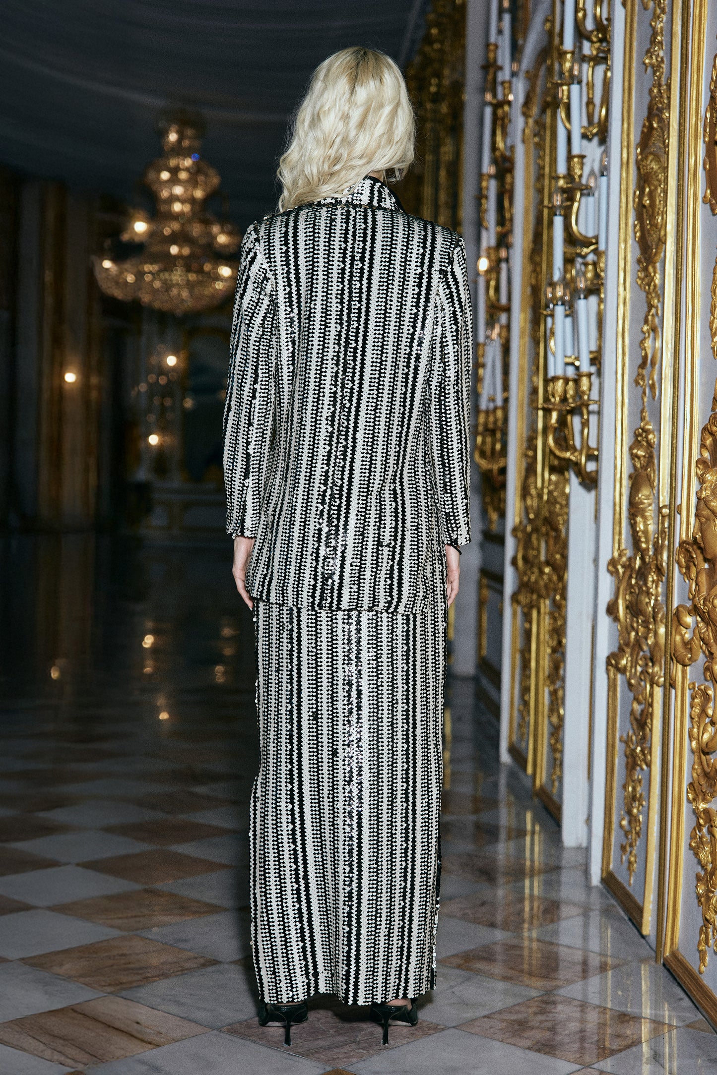 TEXTURED SEQUIN STRIPE BLAZER