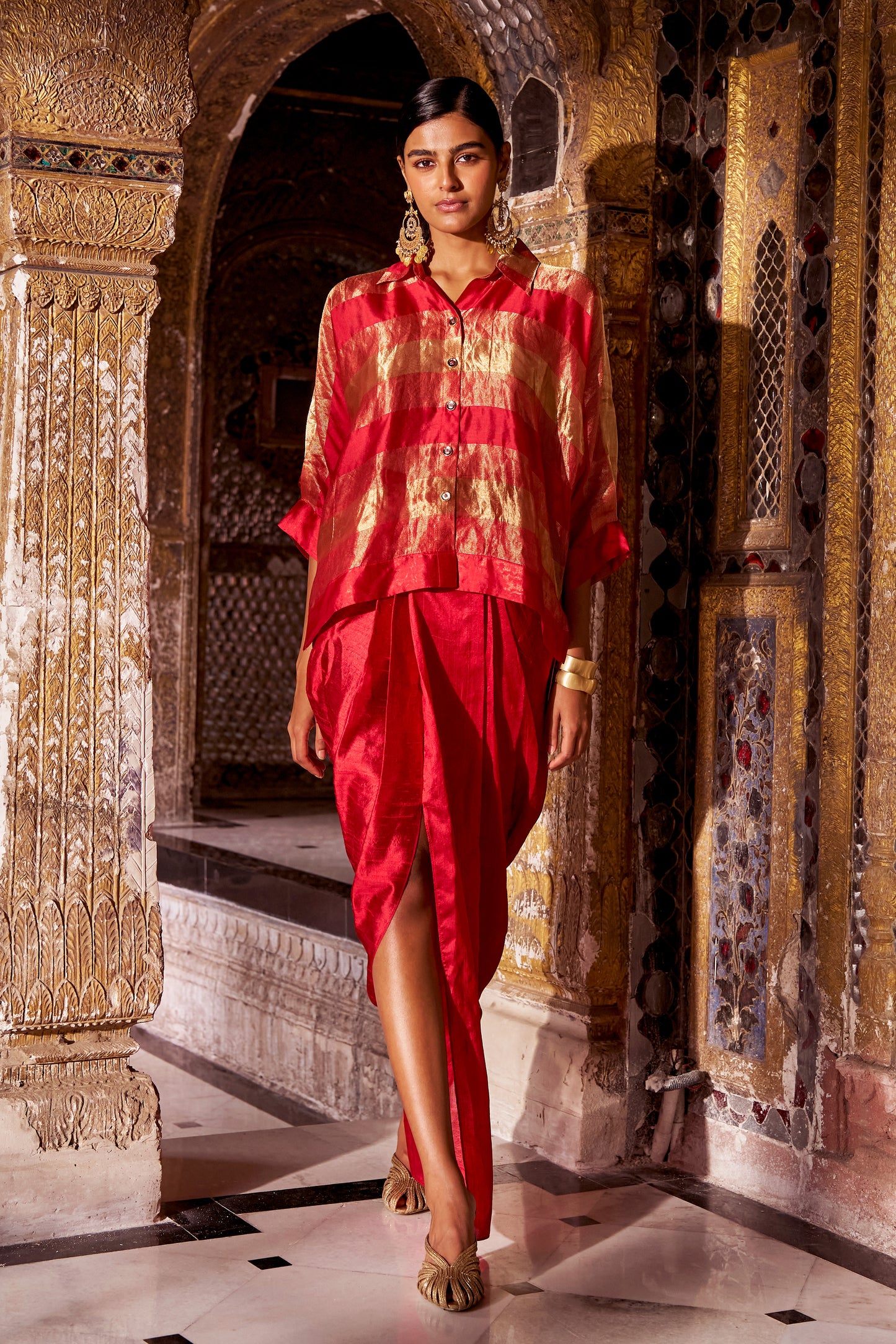 BENARES STRIPED TISSUE SHIRT & SKIRT