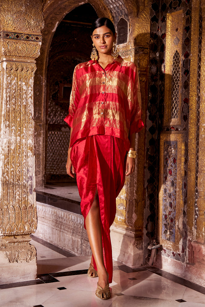 BENARES STRIPED TISSUE SHIRT & SKIRT dash and dot