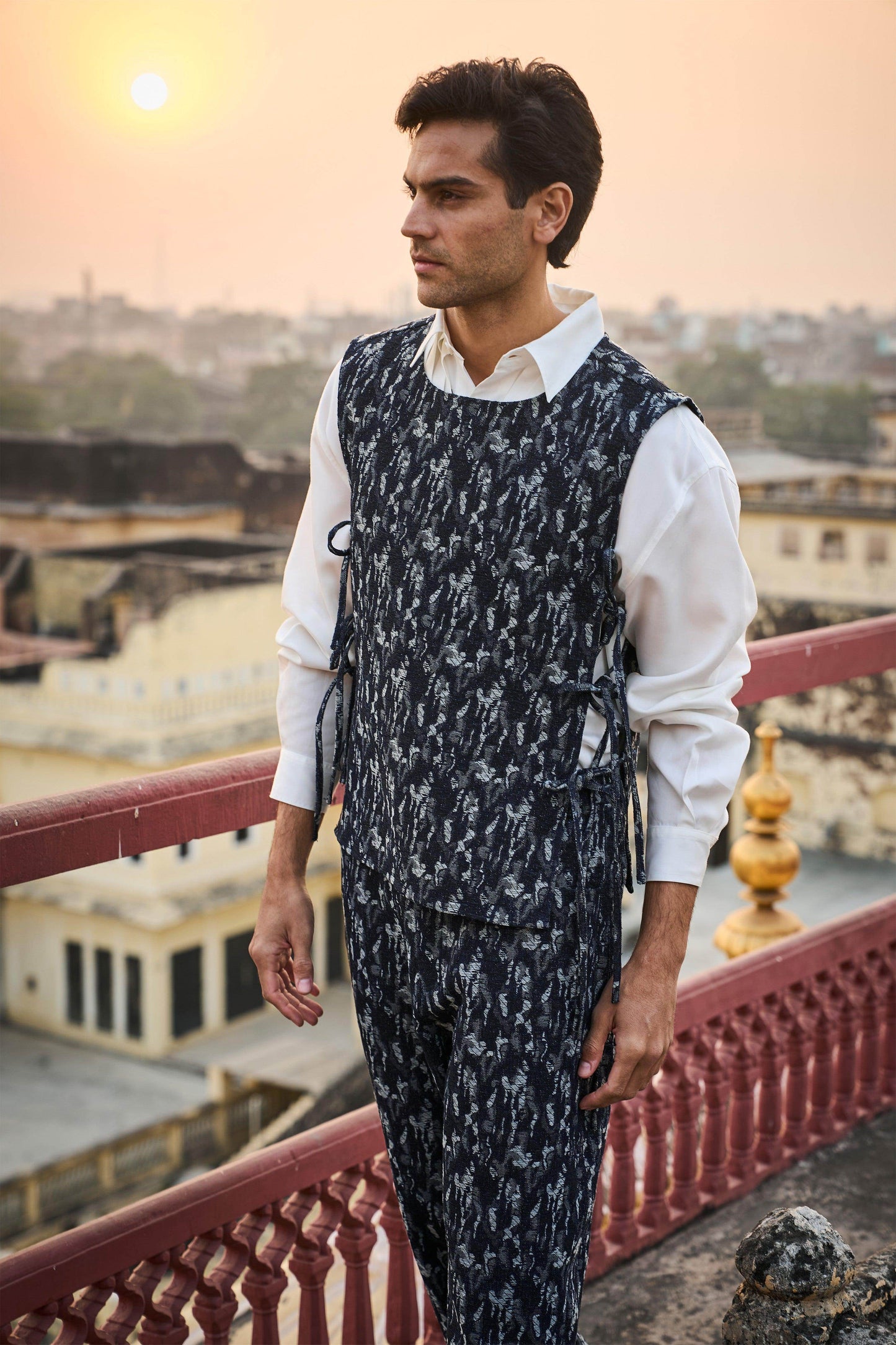 DENIM JACQUARD OVERLAY AND PANT - dash and dot