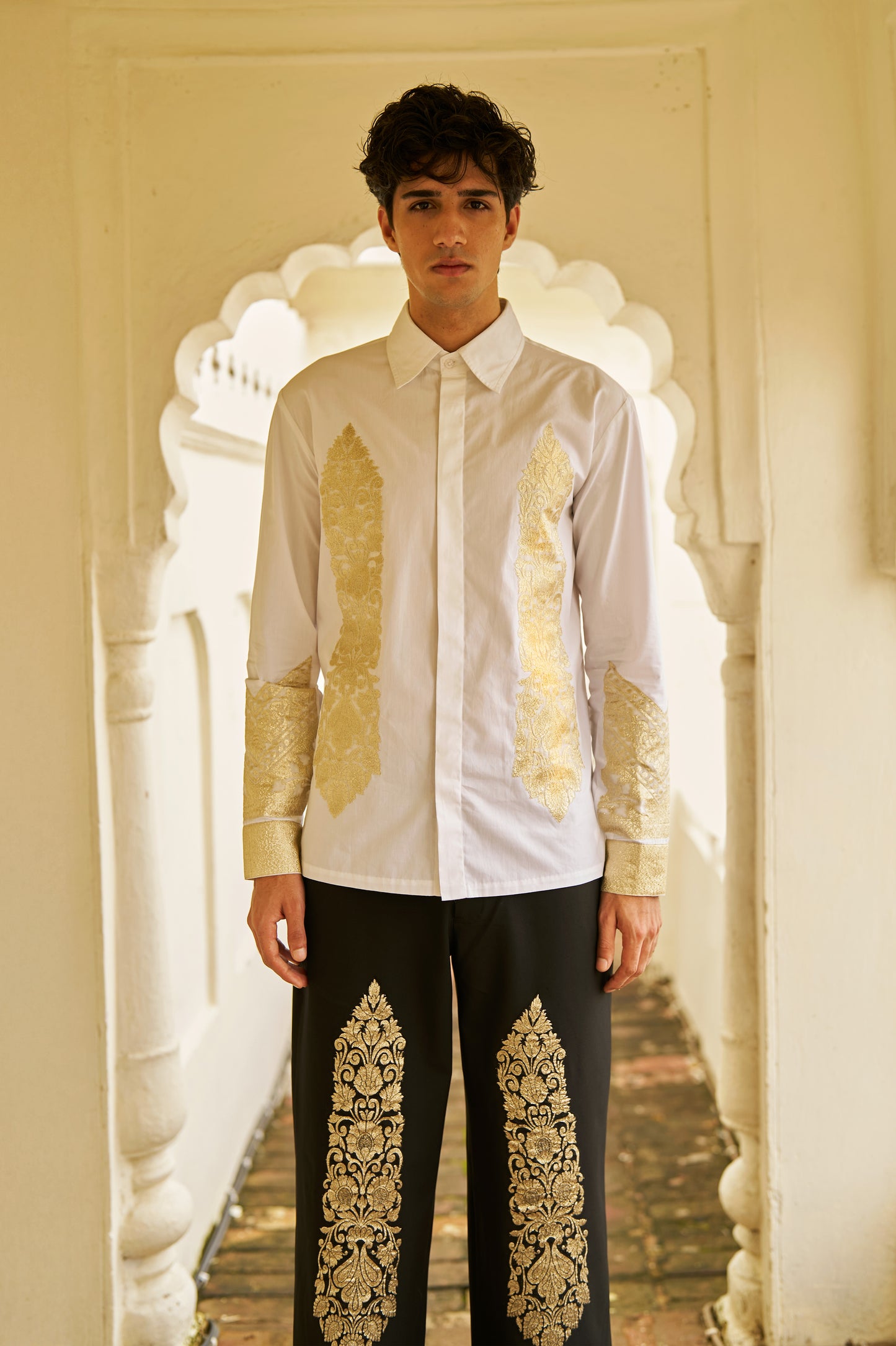 BLACK BROCADE PATCH PANT