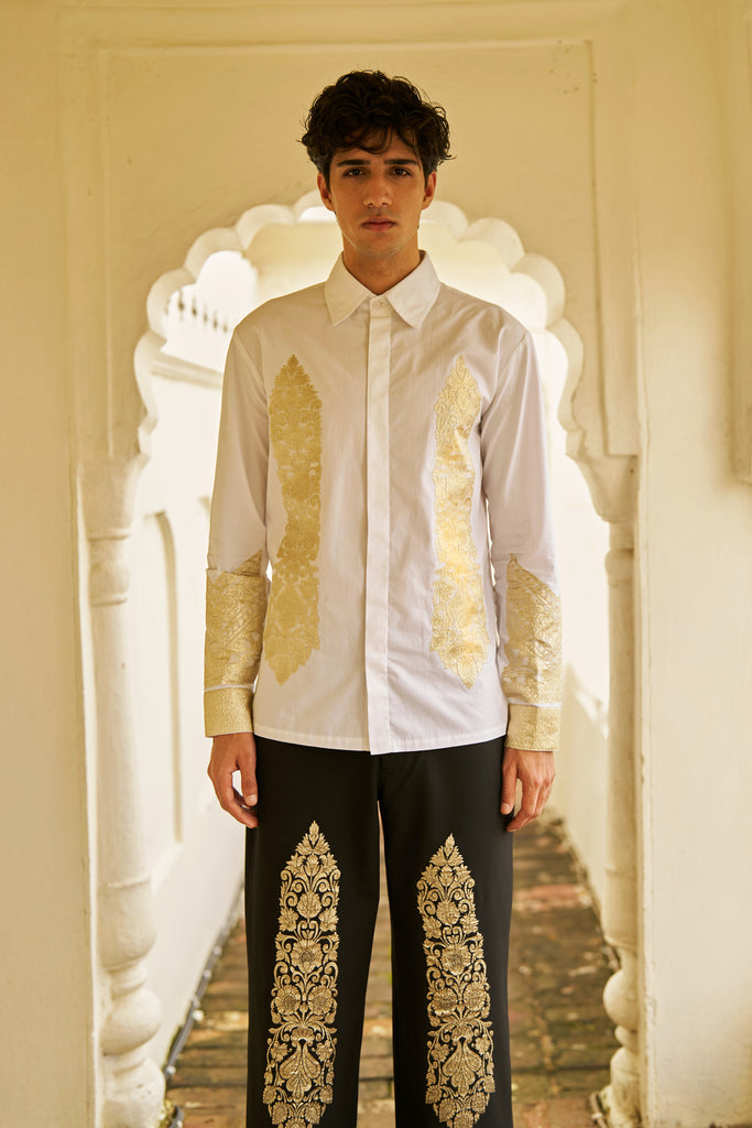 BLACK BROCADE PATCH PANT dash and dot