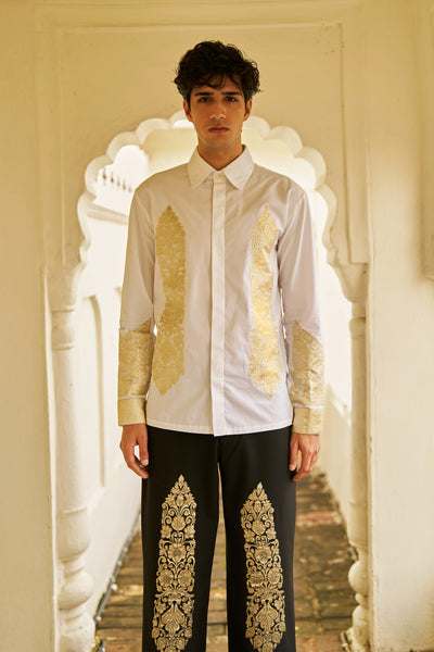 BLACK BROCADE PATCH PANT