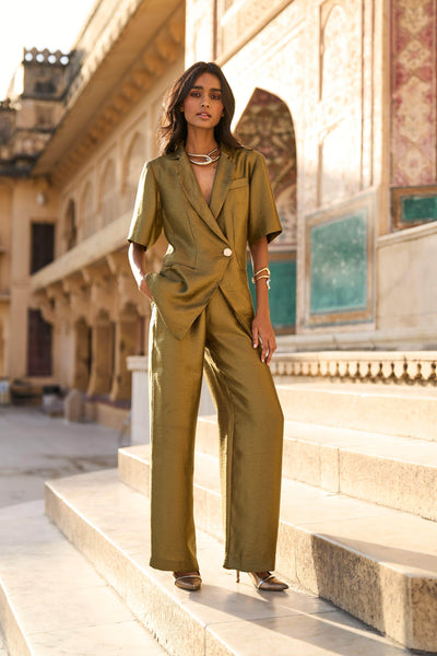 OLIVE BROCADE PANT SUIT - dash and dot