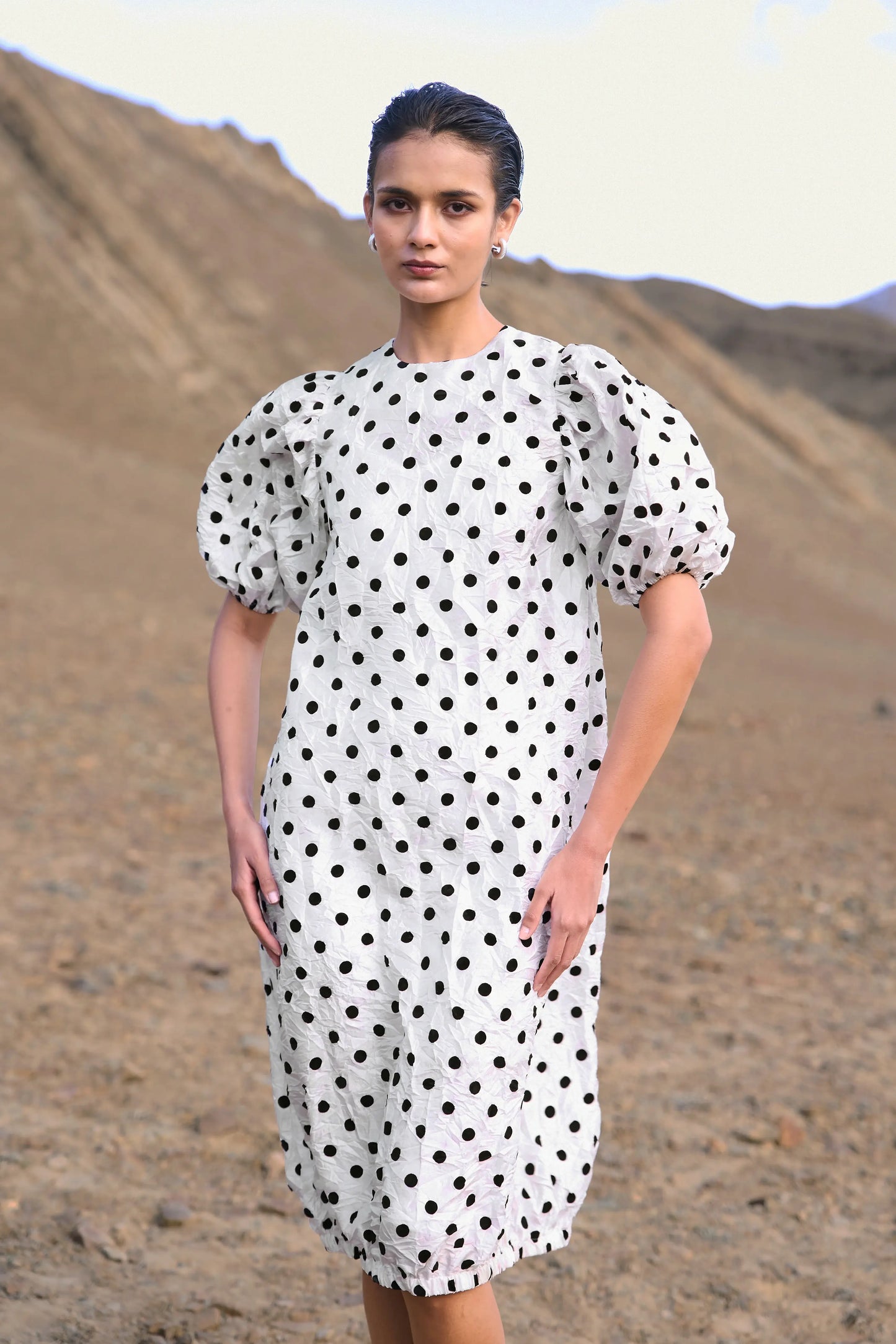 CRUSHED POLKA DOT DRESS