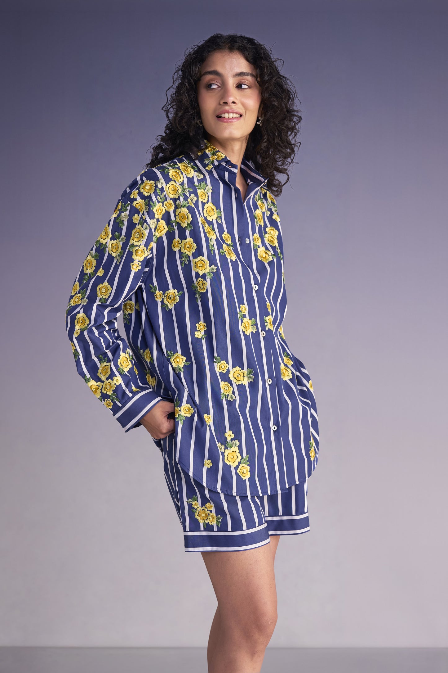 FLORAL EMBROIDERED STRIPE SHIRT