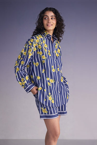 FLORAL EMBROIDERED STRIPE SHIRT
