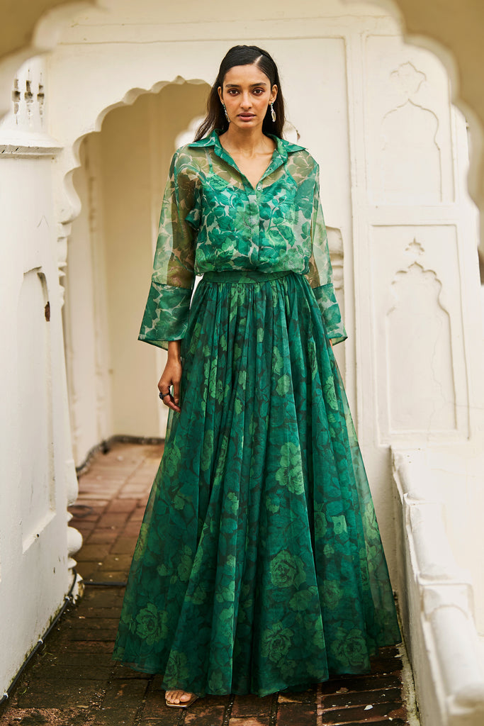 PRINTED ORGANZA MAXI SKIRT dash and dot