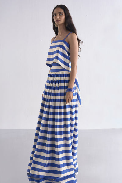 BACK KNOT DRAPED STRIPE TOP & MAXI SKIRT SET