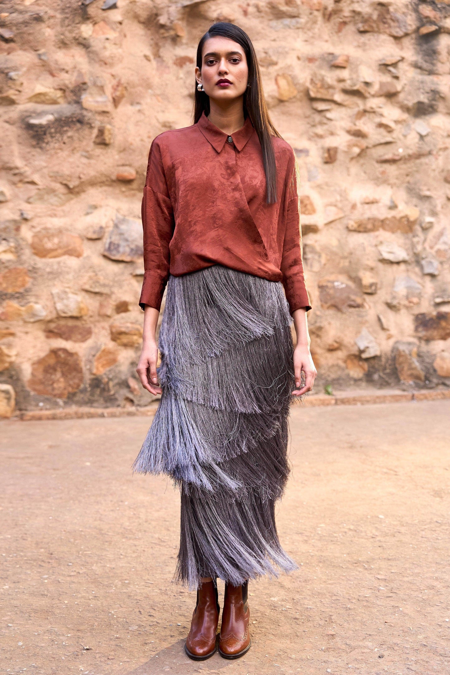 CASCADING FRINGE MAXI SKIRT - dash and dot