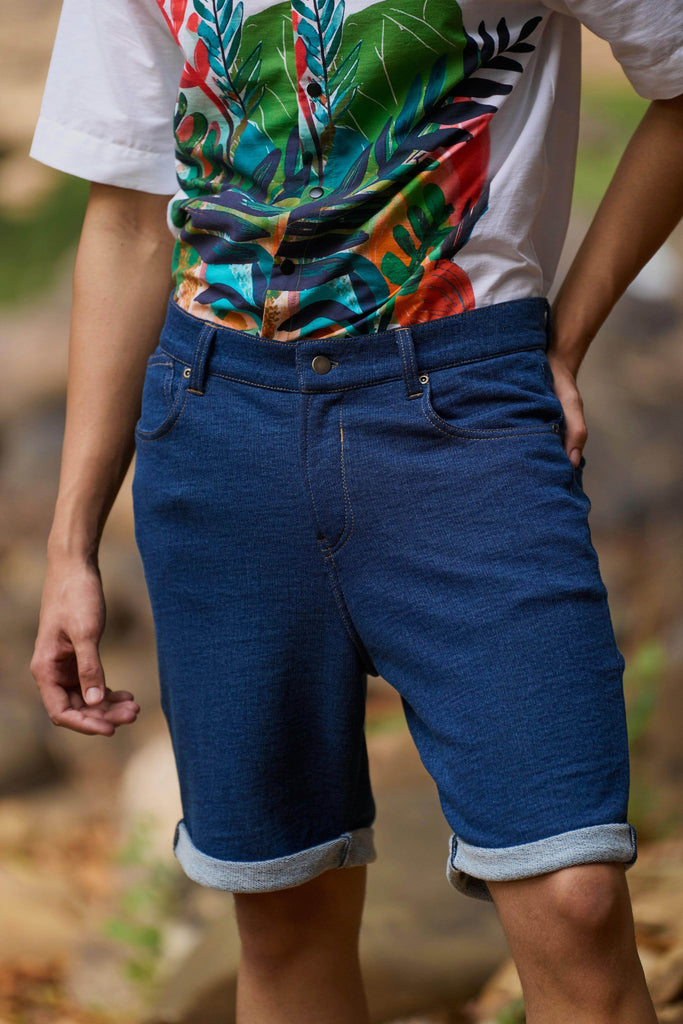 DENIM KNIT SHORTS - dash and dot dash and dot