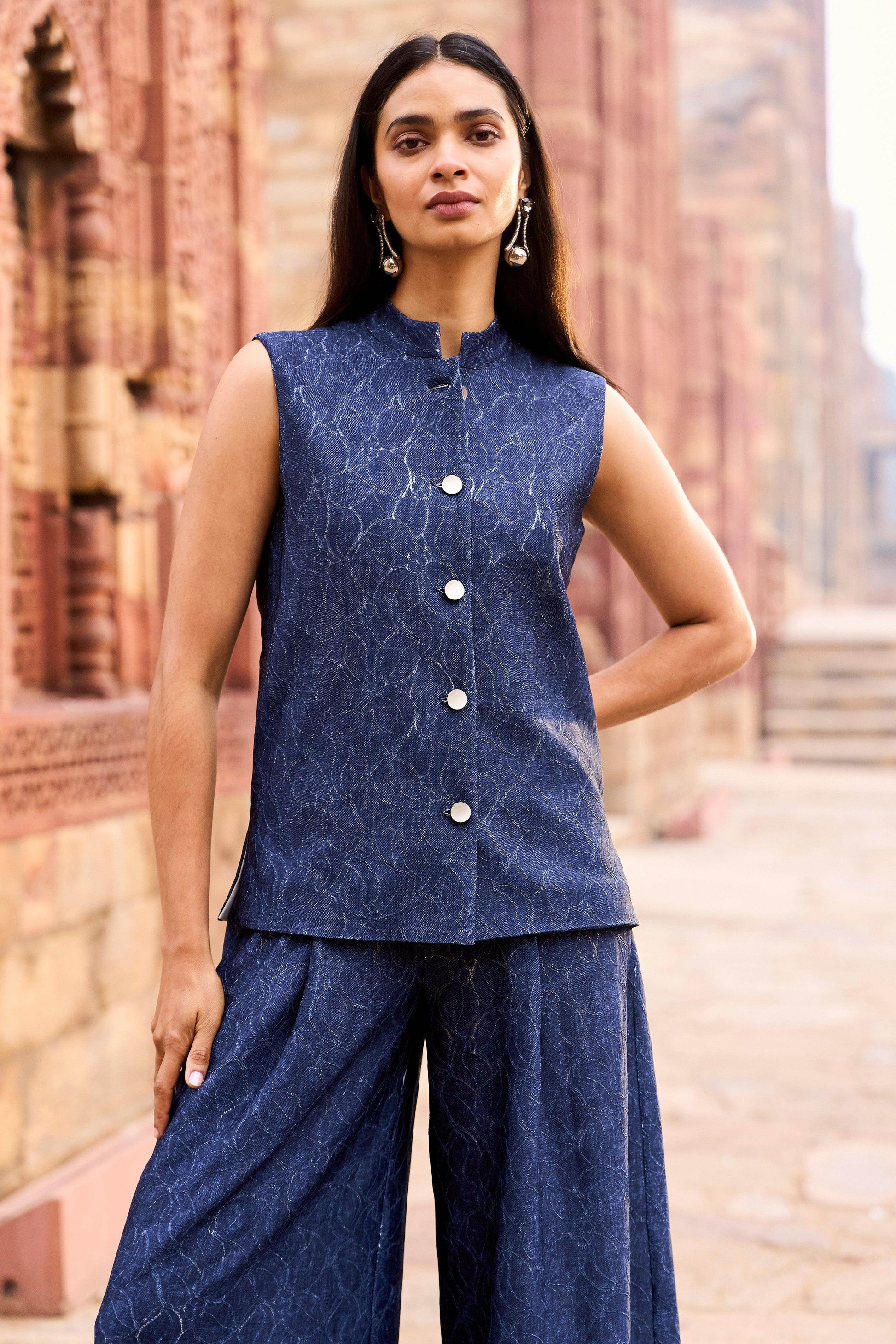 DENIM LACE WAISTCOAT AND PANT SET - dash and dot