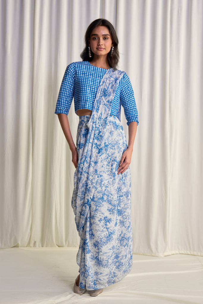 LINEN MADRAS CHECK PRINT TOP dash and dot