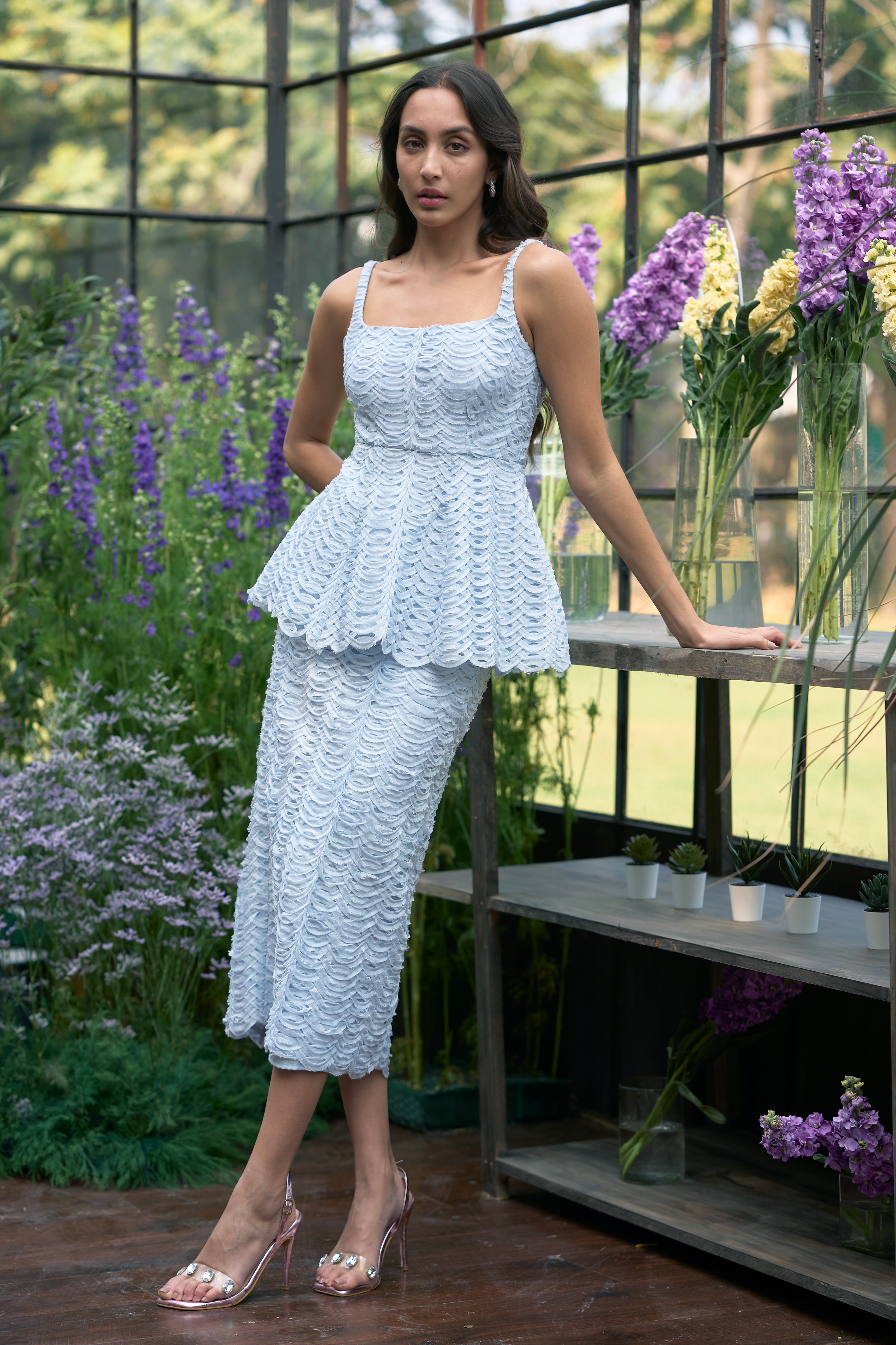 RIBBON EMBROIDERED PEPLUM TOP & MIDI SKIRT – dash and dot