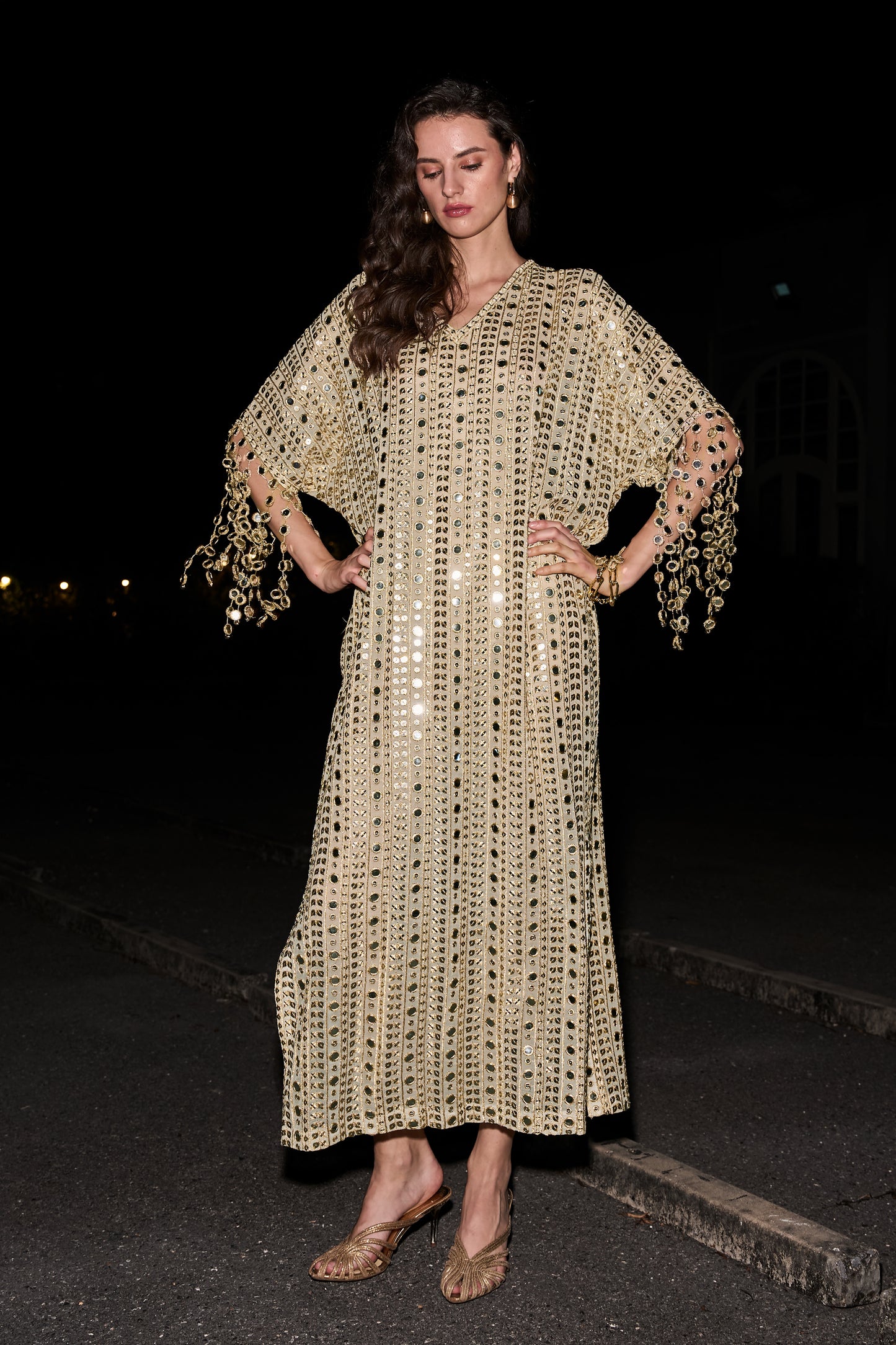 MIRROR EMBROIDERED KAFTAN DRESS