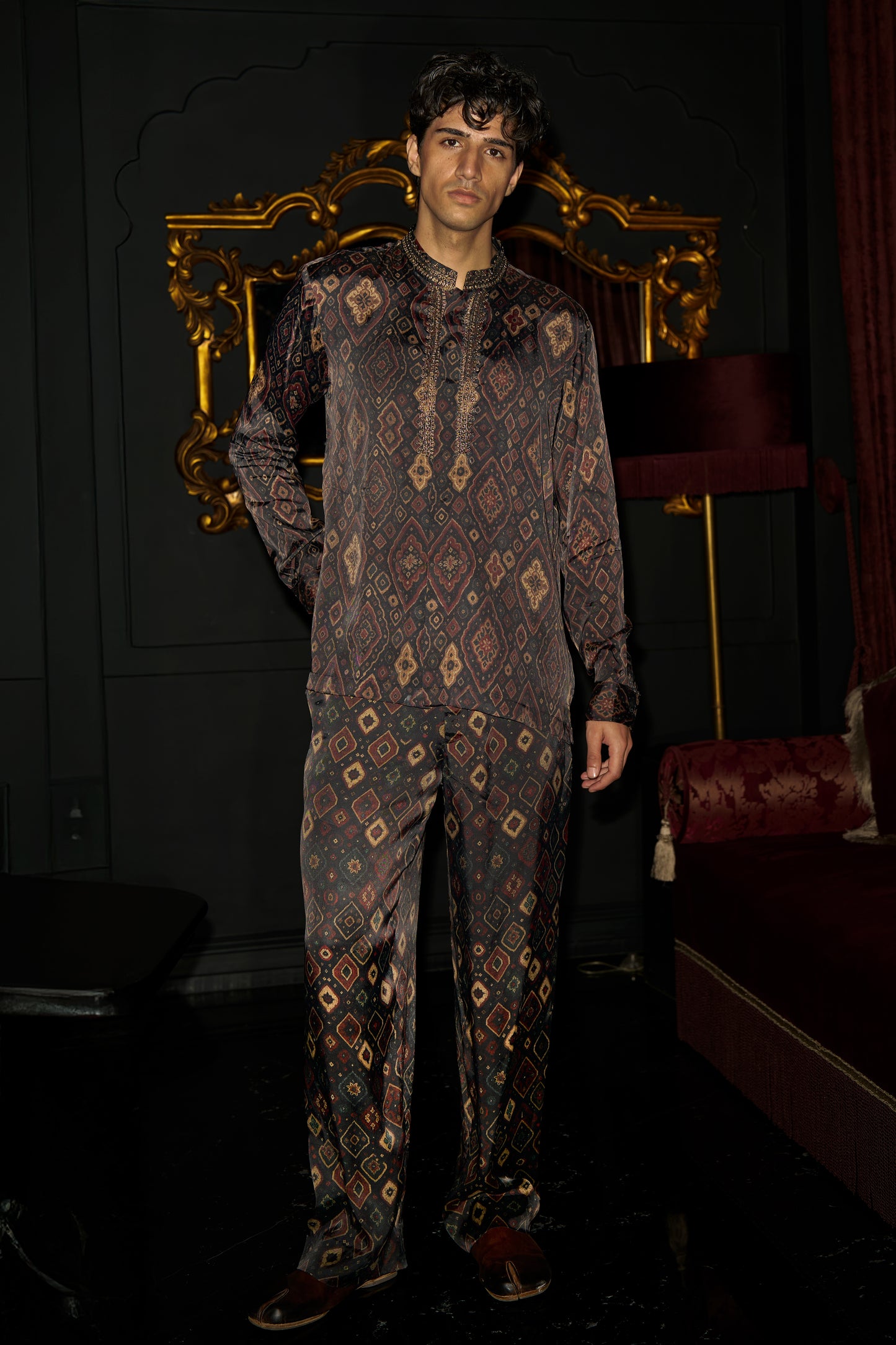 EMBROIDERED IKAT PRINT SHIRT