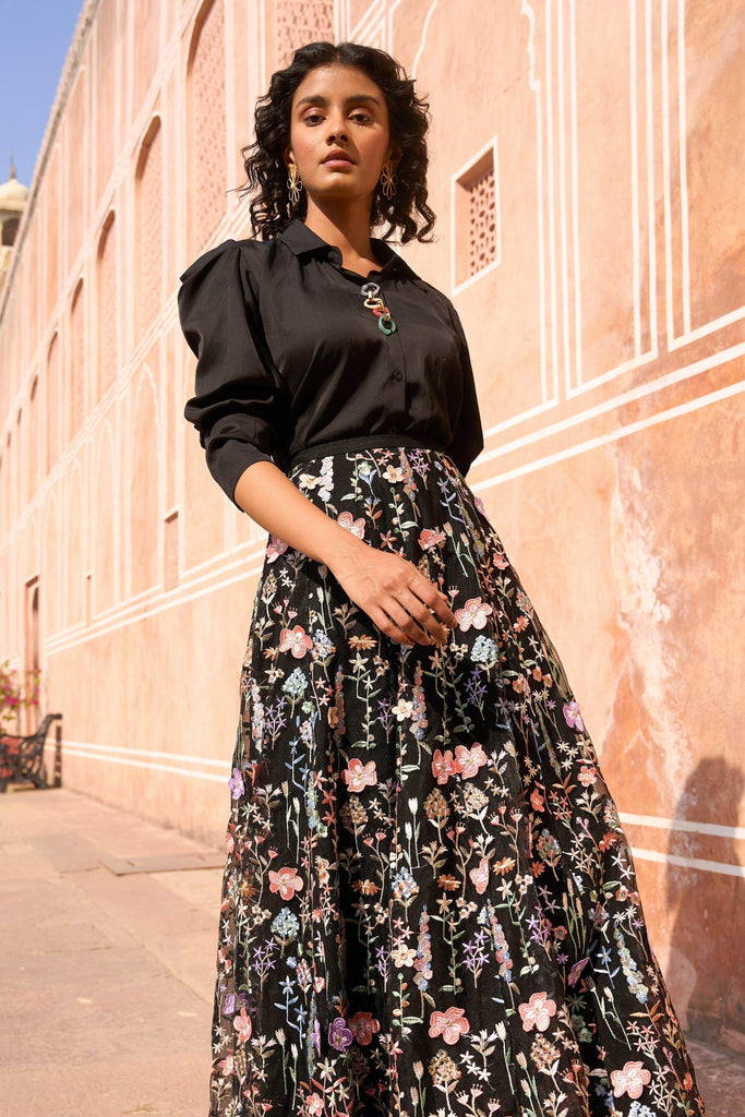 3D FLORAL MAXI SKIRT AND CHAIN NECK SHIRT - dash and dot dash and dot