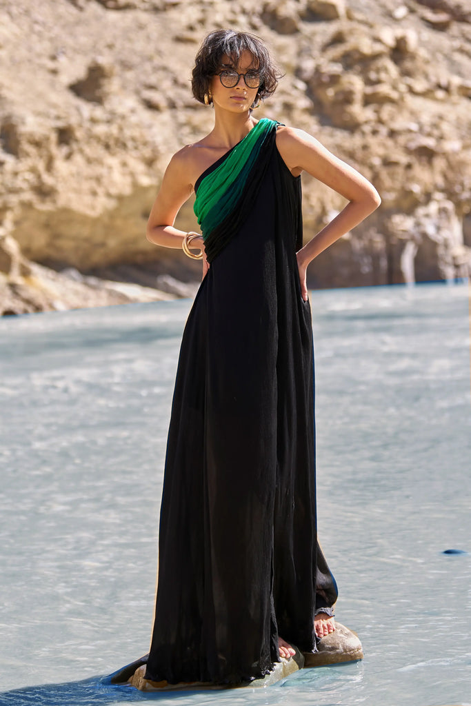 OMBRÉ DRAPED SARI GOWN dash and dot