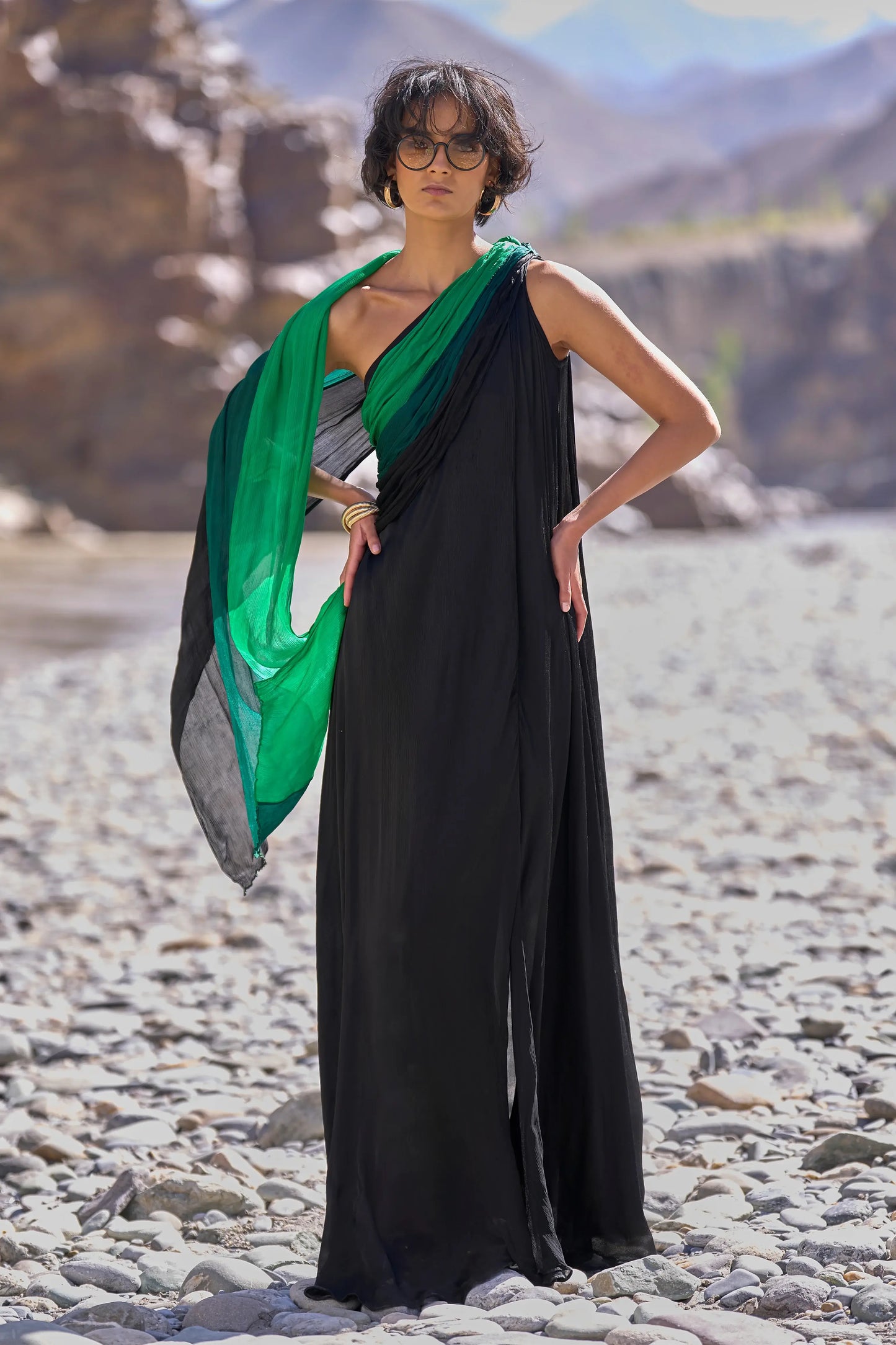 OMBRÉ DRAPED SARI GOWN