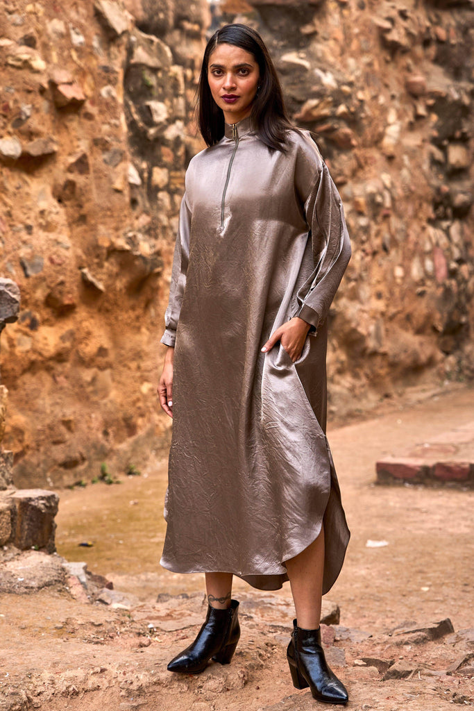 ZIP NECK SATIN MIDI - dash and dot dash and dot