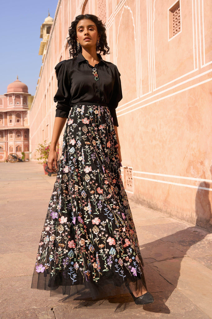 3D FLORAL MAXI SKIRT AND CHAIN NECK SHIRT - dash and dot dash and dot