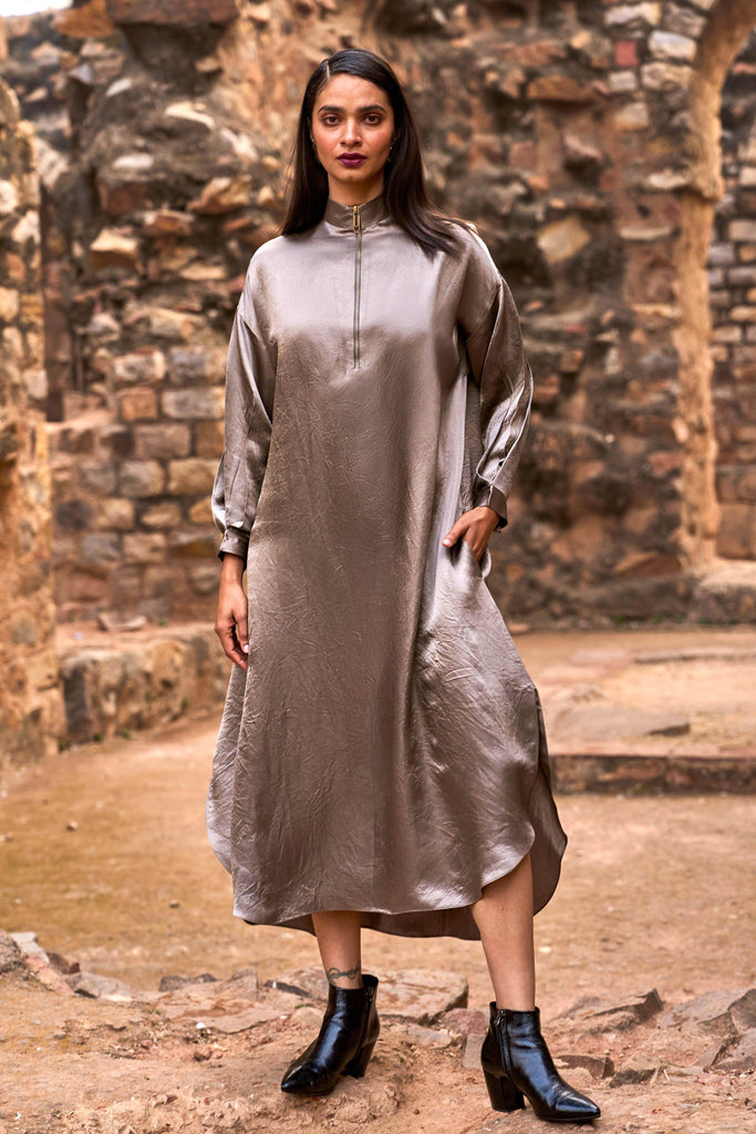 ZIP NECK SATIN MIDI - dash and dot dash and dot