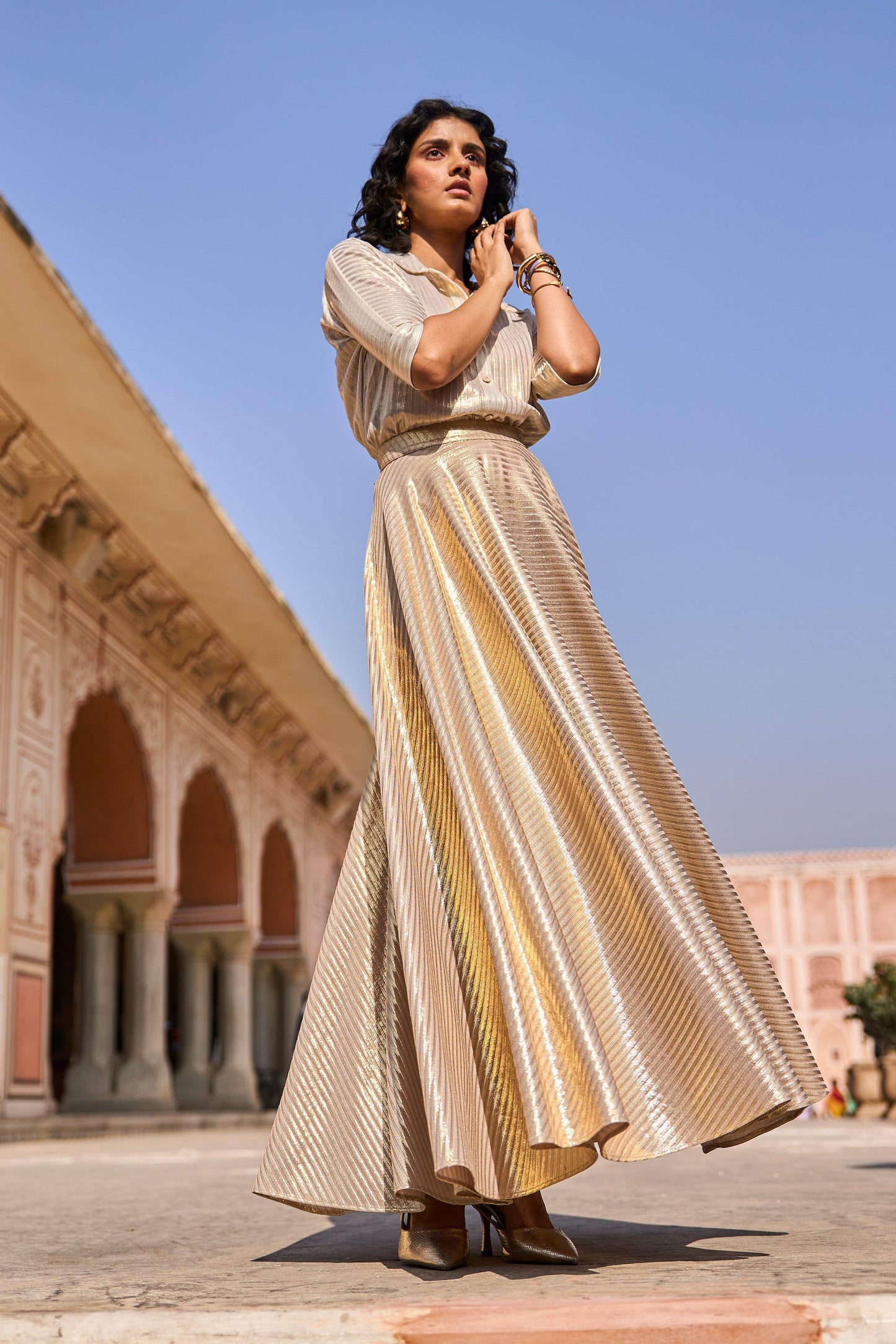 TEXTURED LAMÉ MAXI SKIRT SET - dash and dot