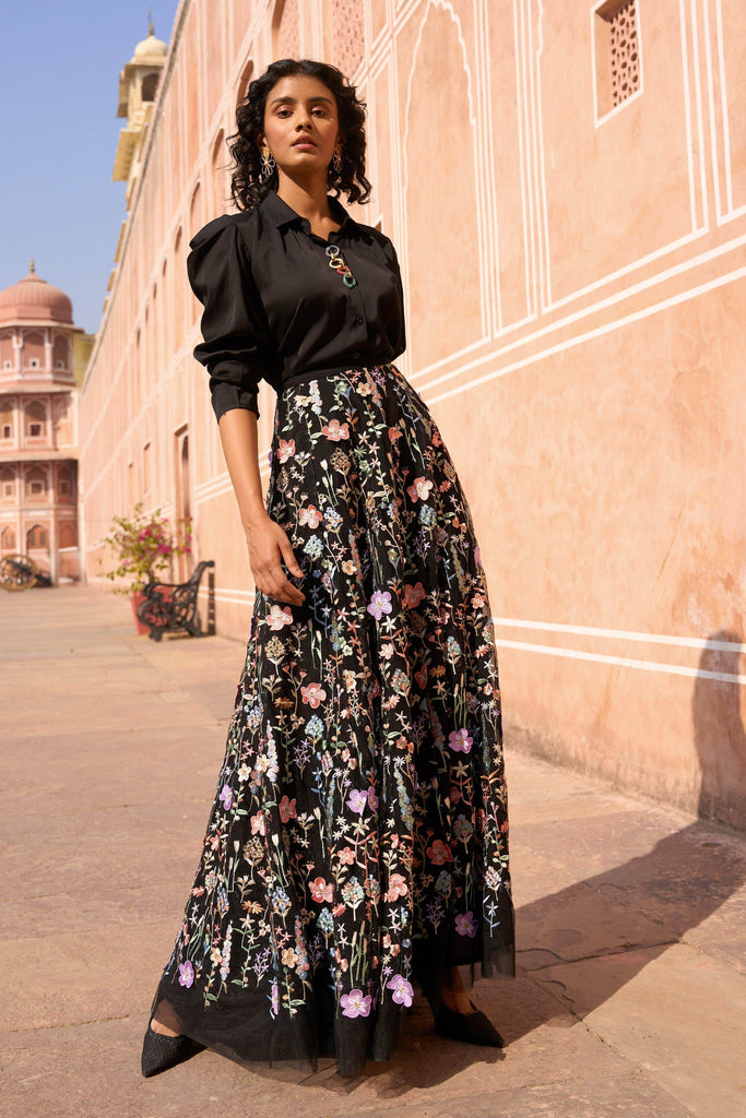 3D FLORAL MAXI SKIRT AND CHAIN NECK SHIRT - dash and dot dash and dot