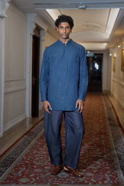 LONGLINE DENIM KURTA-SHIRT & BARREL PANT