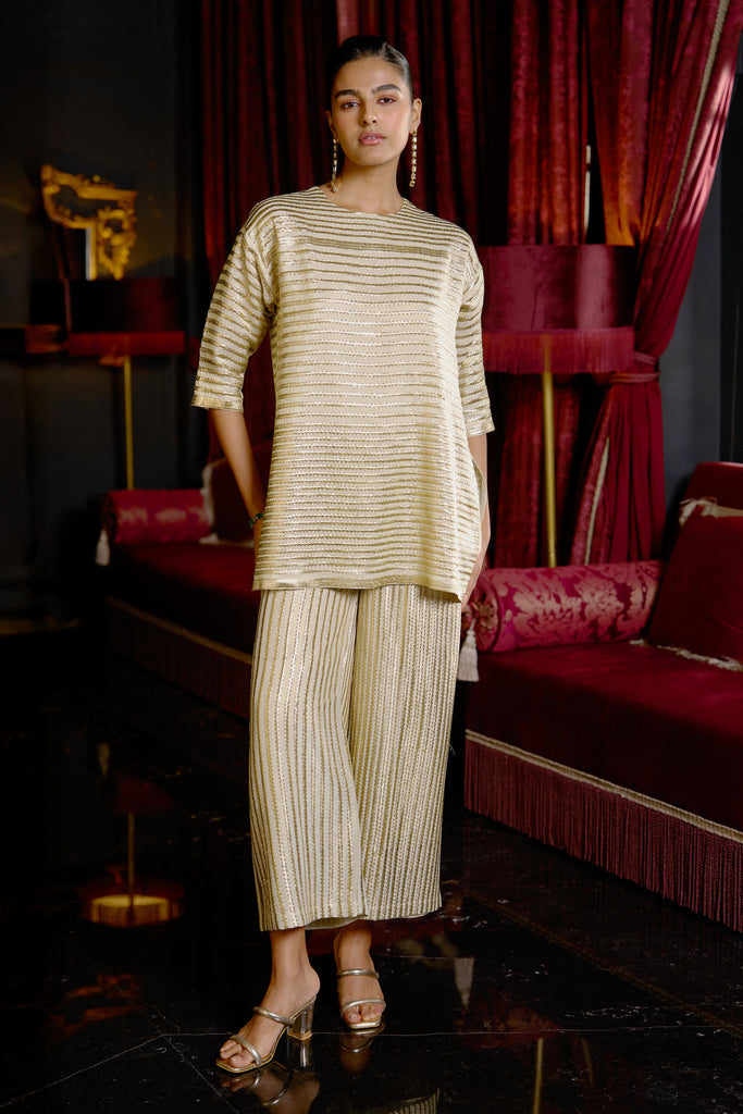 METALLIC STRIPE EMBROIDERED PANT dash and dot