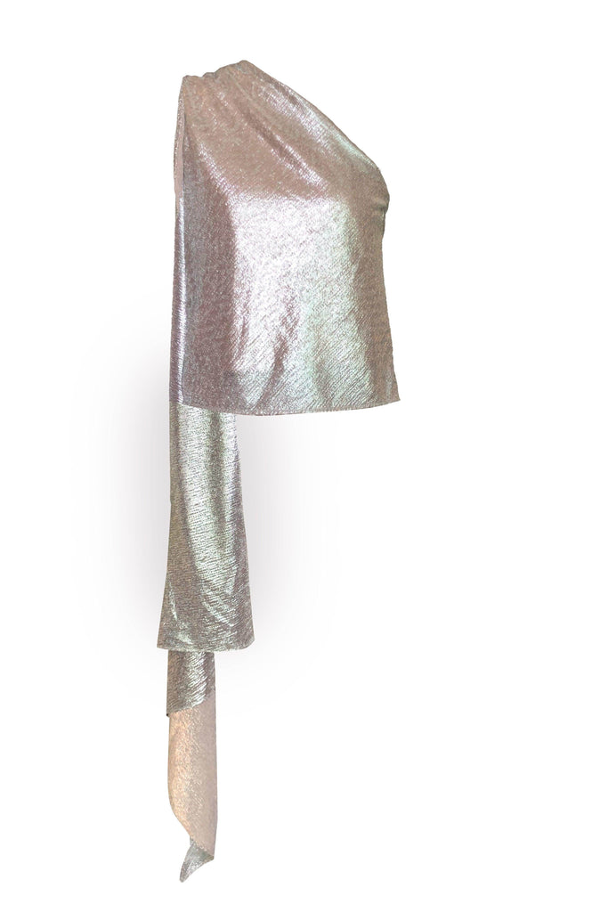 SHIMMER DRAPED SCARF TOP - dash and dot dash and dot