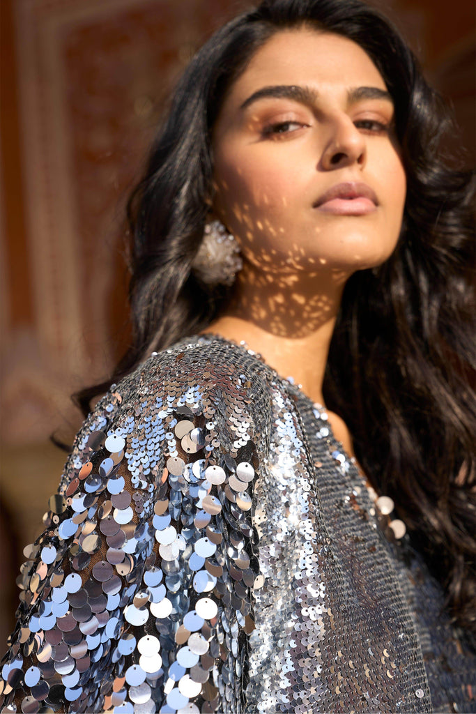 SILVER PAILLETTE KAFTAN DRESS - dash and dot dash and dot