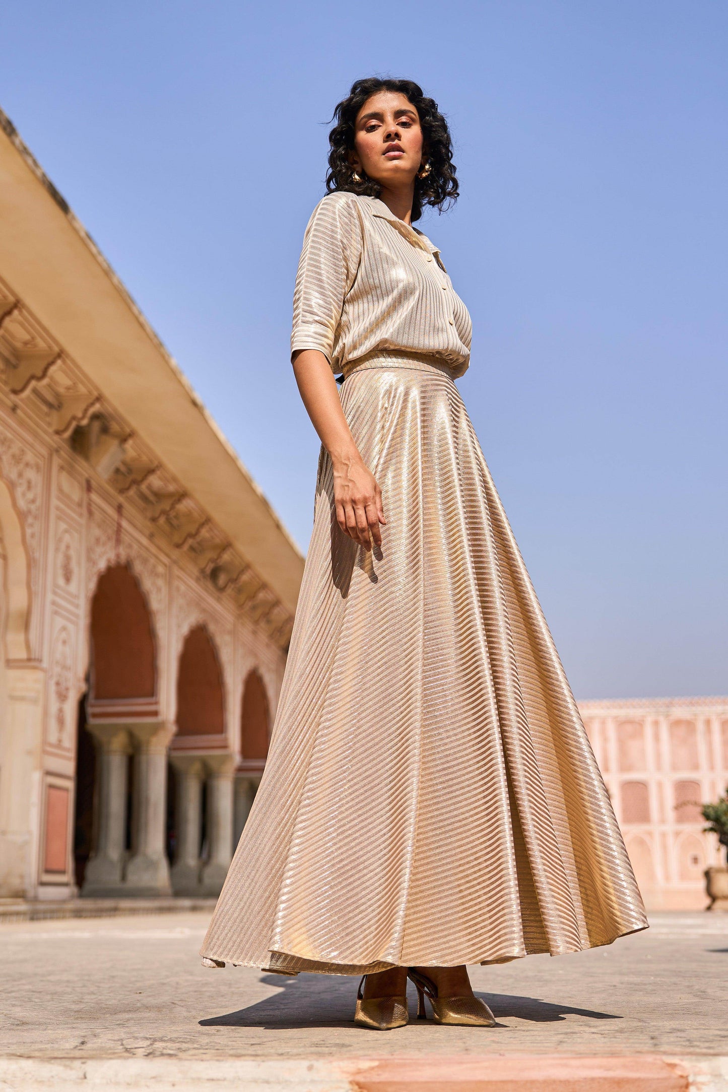 TEXTURED LAMÉ MAXI SKIRT SET - dash and dot