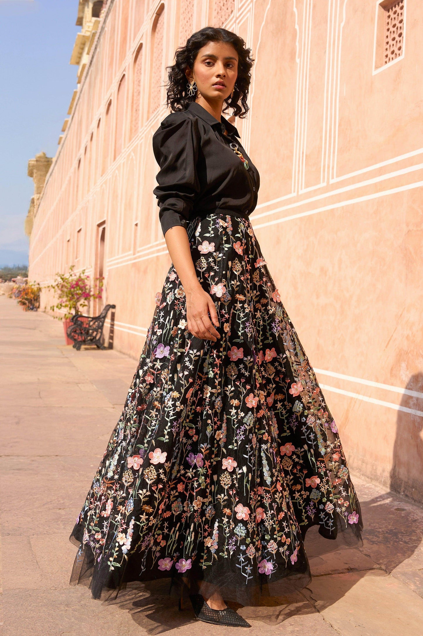 3D FLORAL MAXI SKIRT - dash and dot