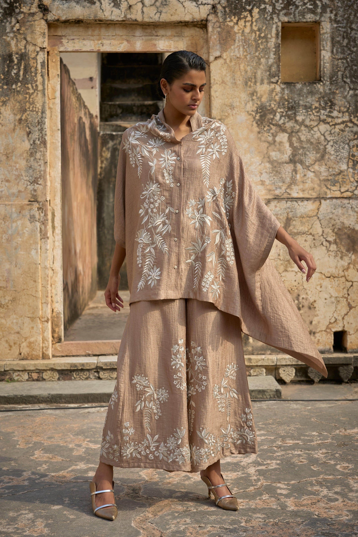 EMBROIDERED CAPE TOP & WIDE LEGGED PANT - dash and dot