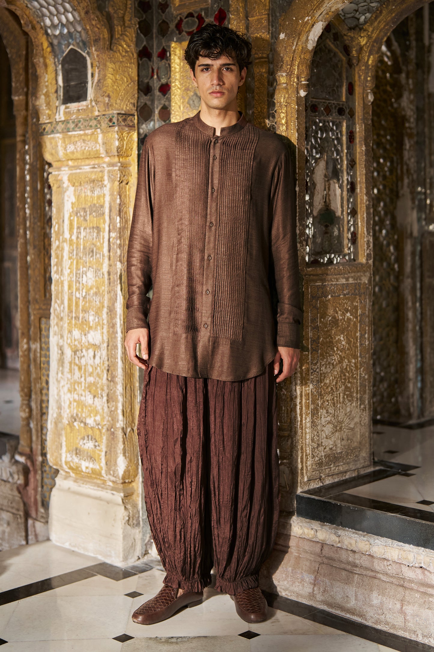 PINTUCK LONGLINE SHIRT AND CRUSHED CRINKLED PANT