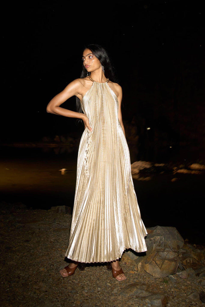 LAMÉ PLEATED MAXI - dash and dot dash and dot