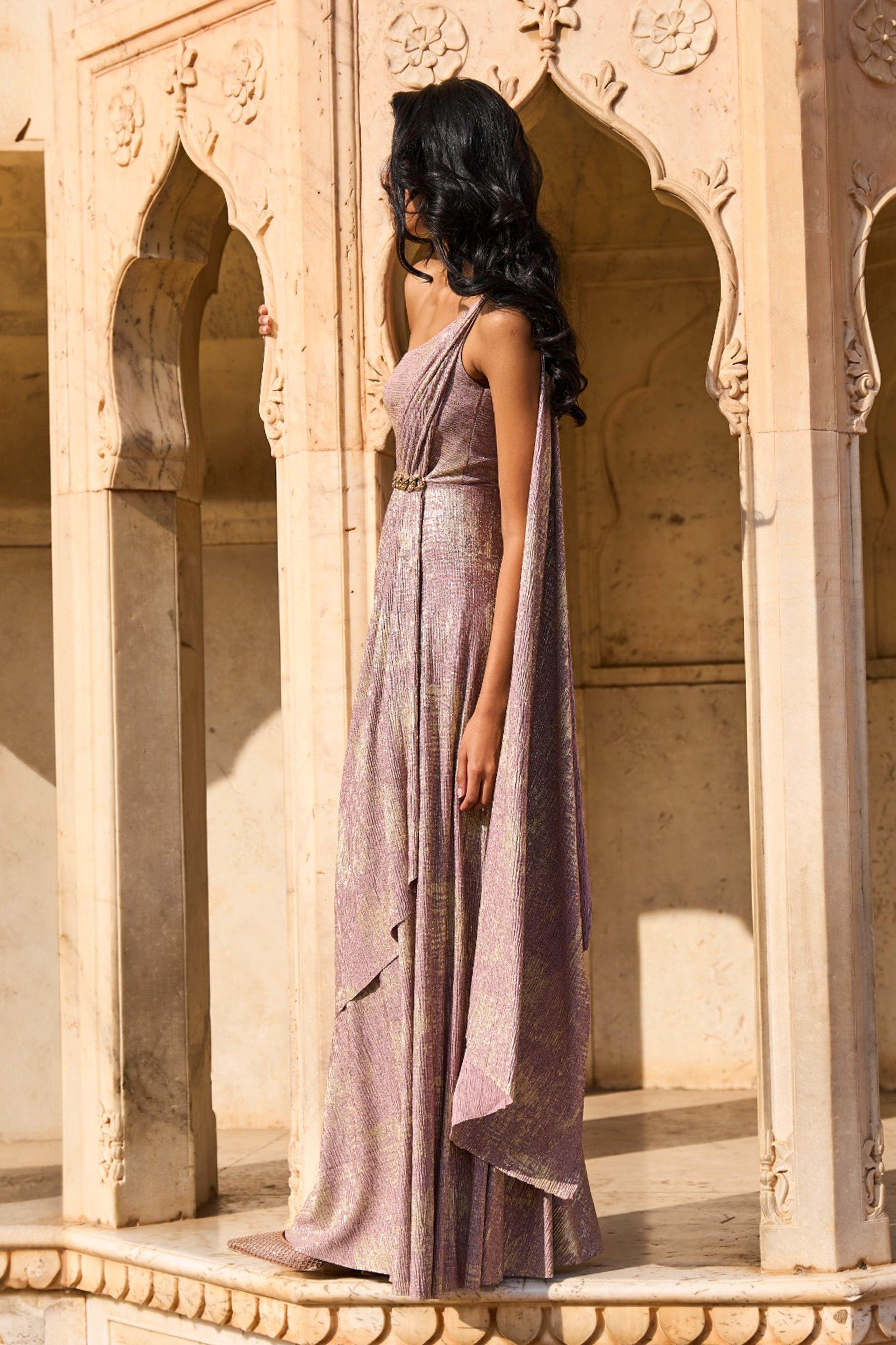 a line dress from saree Dash and Dot - SARI DRAPE GOWN