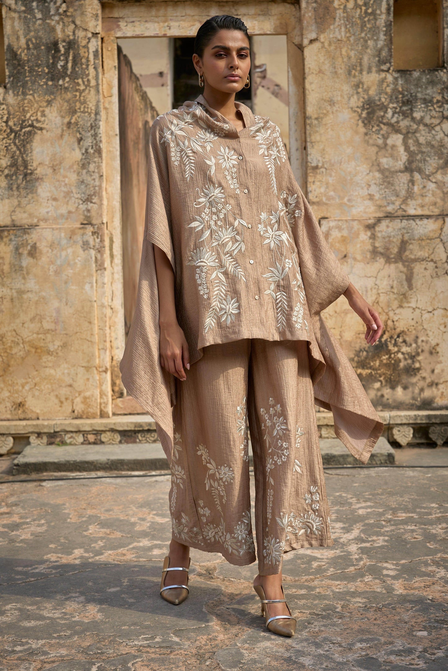 EMBROIDERED CAPE TOP & WIDE LEGGED PANT - dash and dot